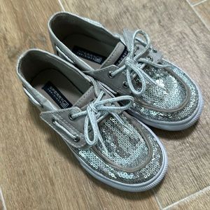 Sperry Bahama jr silver sequins toddler size 10.5